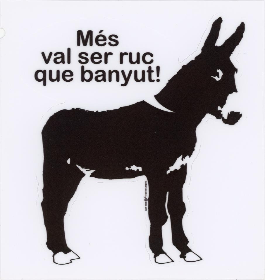 A large donkey pictured in black and white with the text above his back. 